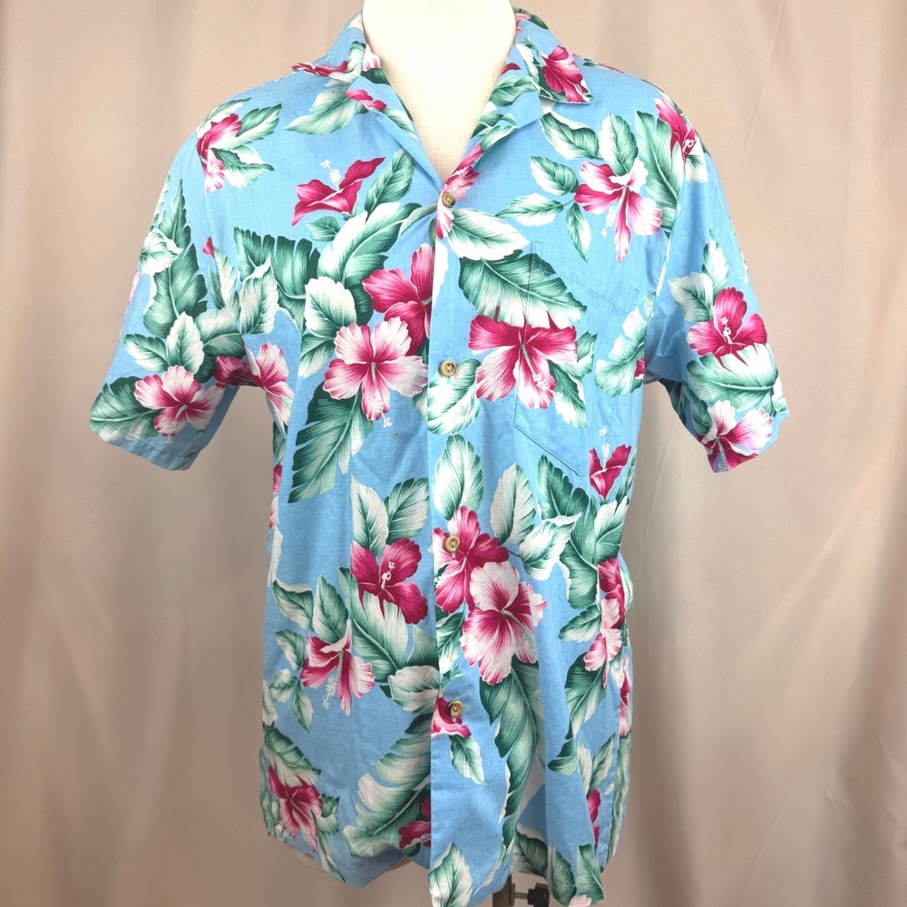 Vintage JADE Hawaiian Mens (M) Blue Shirt Button Down Rockabilly Summer Cotton